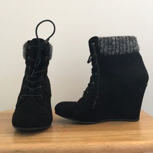 Charlotte Russe black suede wedge heeled boot